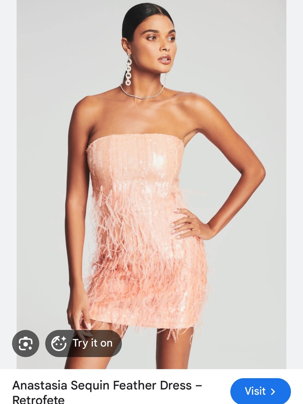 Retrofete Anastasia Sequin Feather Strapless Mini Dress - Blush Peach